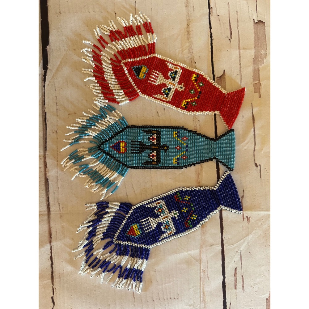 Native American Micro Beaded Tie Lot of 3 Thunderbird Seed Bead Fringe Unisex